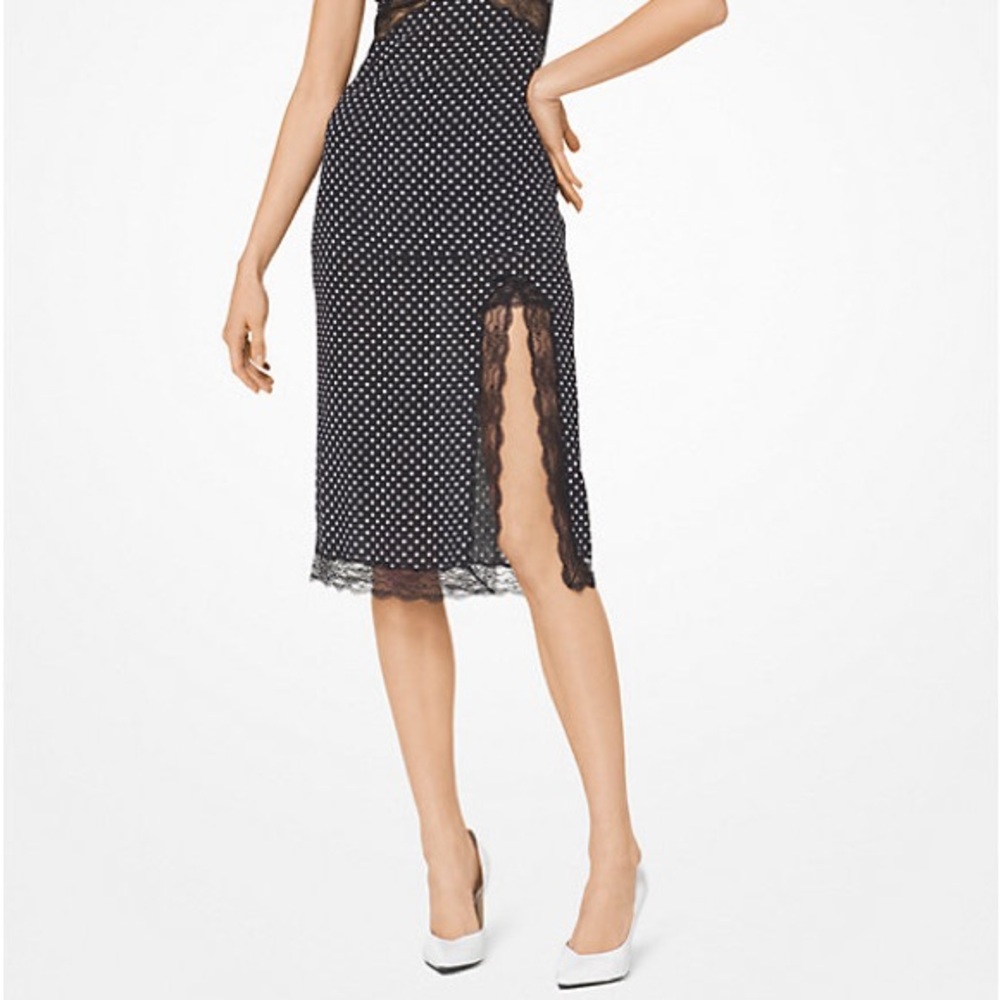 Michael Kors Collection Lace Polka Dot Midi Slip Skirt